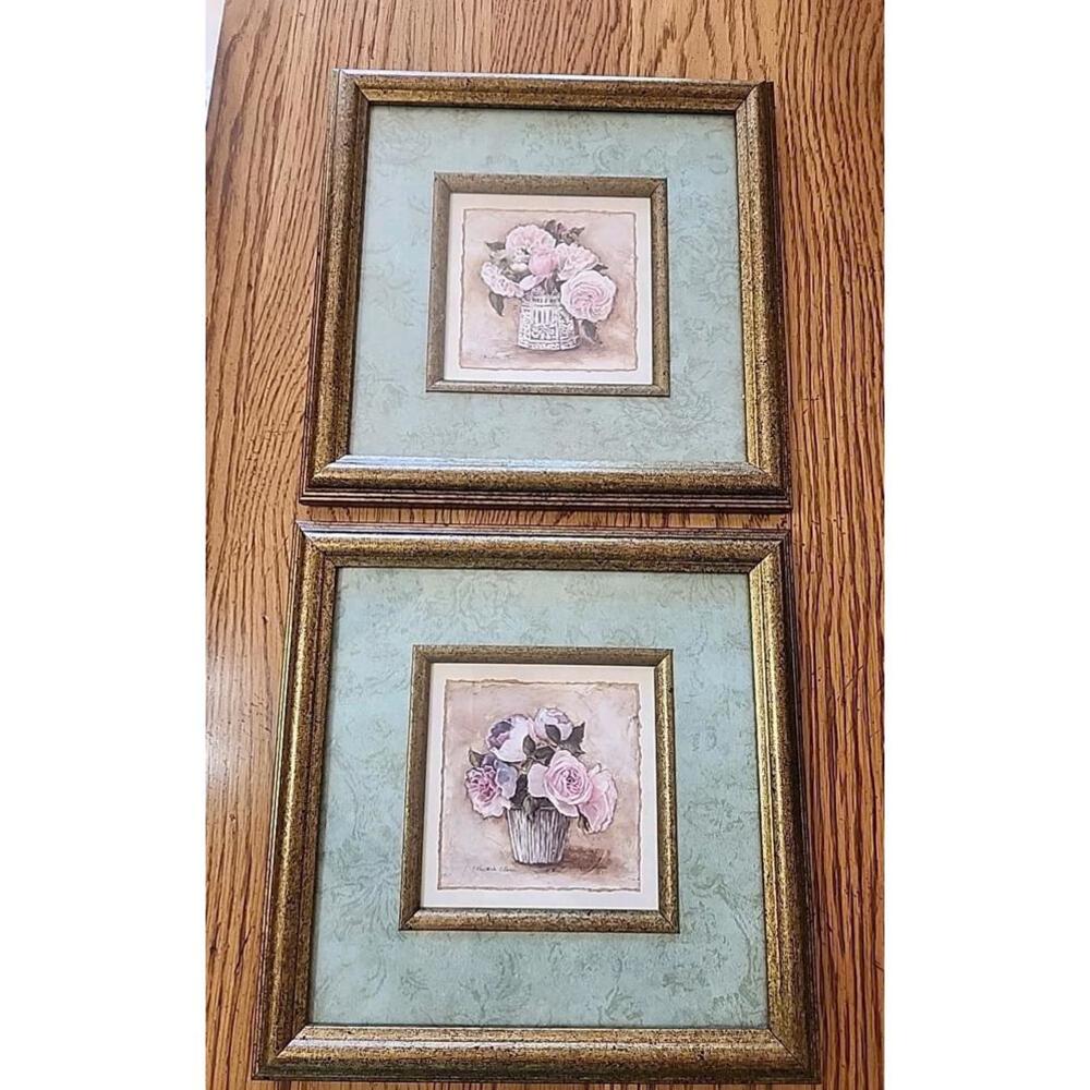 Roses In A Vase Muted Framed C. Winterle Olson Double Pastel 12 x 12 Set Of 2